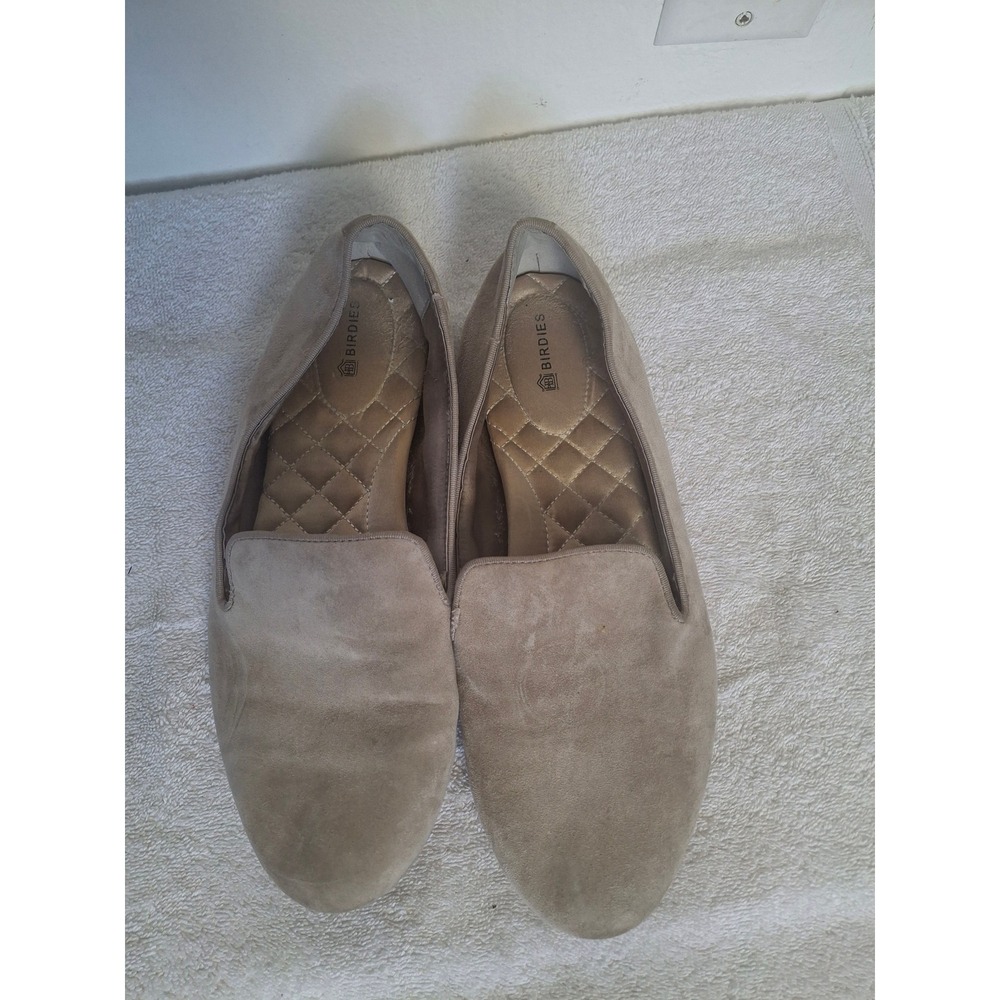 Birdies Starling Tan Suede Loafers Womens 8.5 Quilted Comfort Smoking Slippers